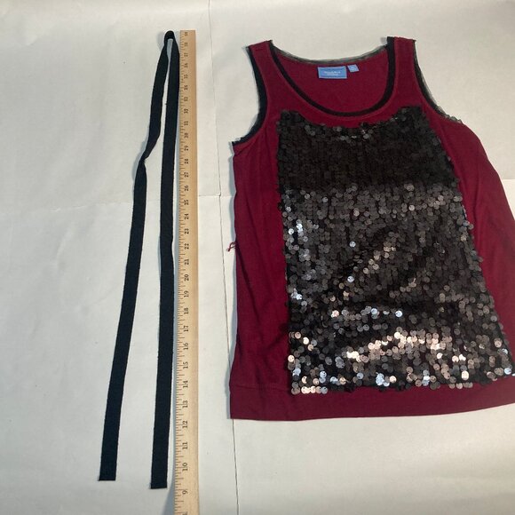 Simply Vera Vera Wang sequined tank top laced neckline arm hem in burgundy PM - Picture 8 of 9